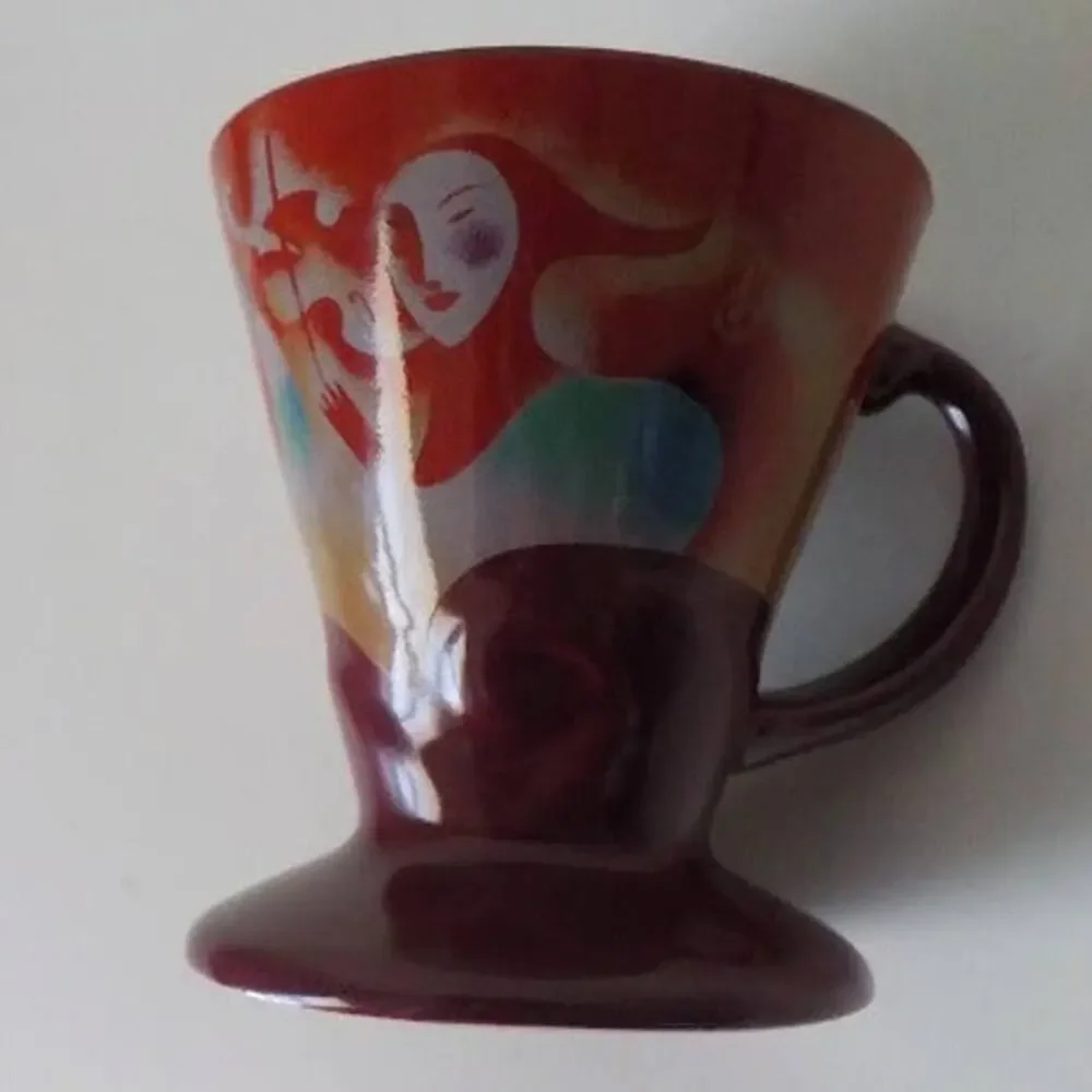 1999 Mug Art by Linda Frichtel Set of 2 Pink Cups Frangelico Liqueur Ad VTG